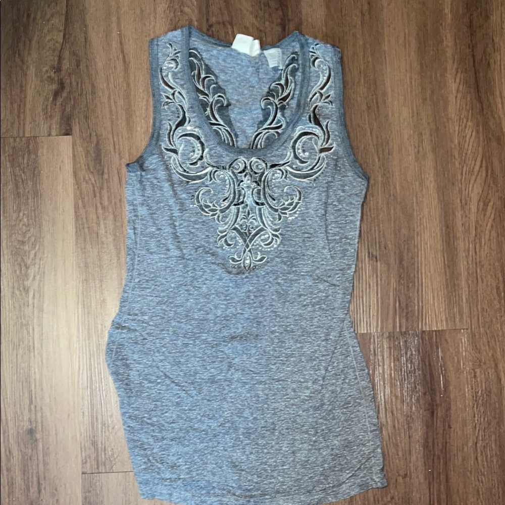 Heather Gray Embellished V-Neck Tank Top